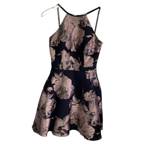 XSCAPE Satin Halter Neck Fit & Flare Floral Print Mini Dress - Picture 5 of 14